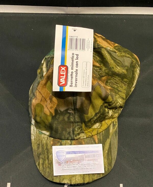 CAPPELLO BERRETTO MIMETICO INVERNALE CON LUCE LED E VISIERA VALEX COD.1960719