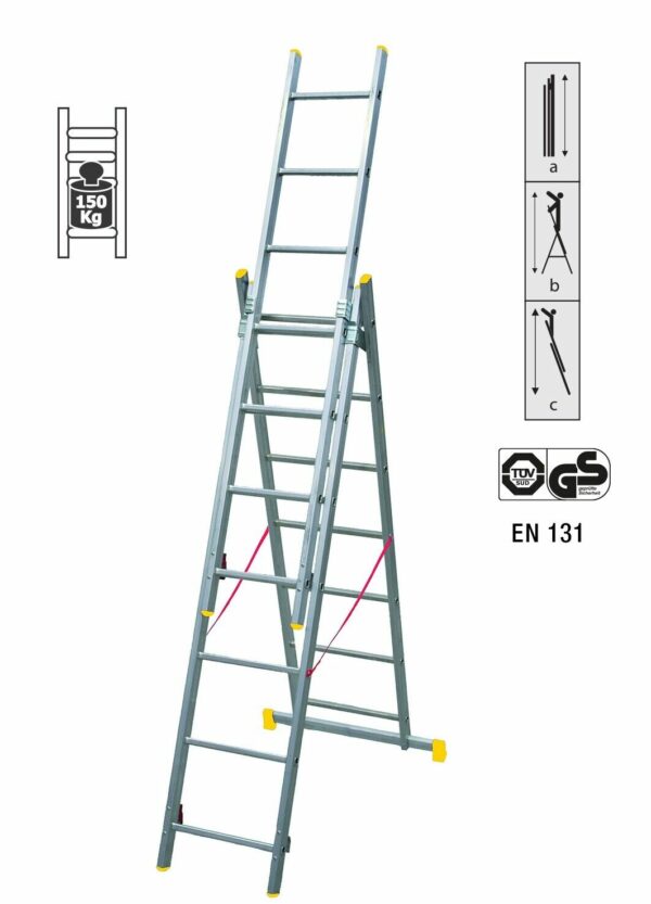 SCALA ALLUMINIO TRIPLA MAURER 3X7 SVILUPPO 4,26 PESO MAX 150 KG. COD.FI95822