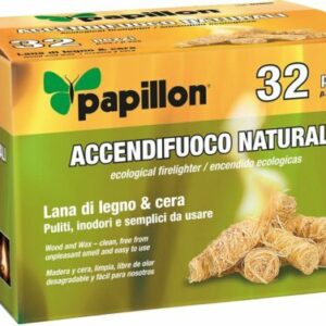 32 ACCENDIFUOCO NATURALI LANA DI LEGNO E CERA PAPILLON INODORE STUFA FI82894